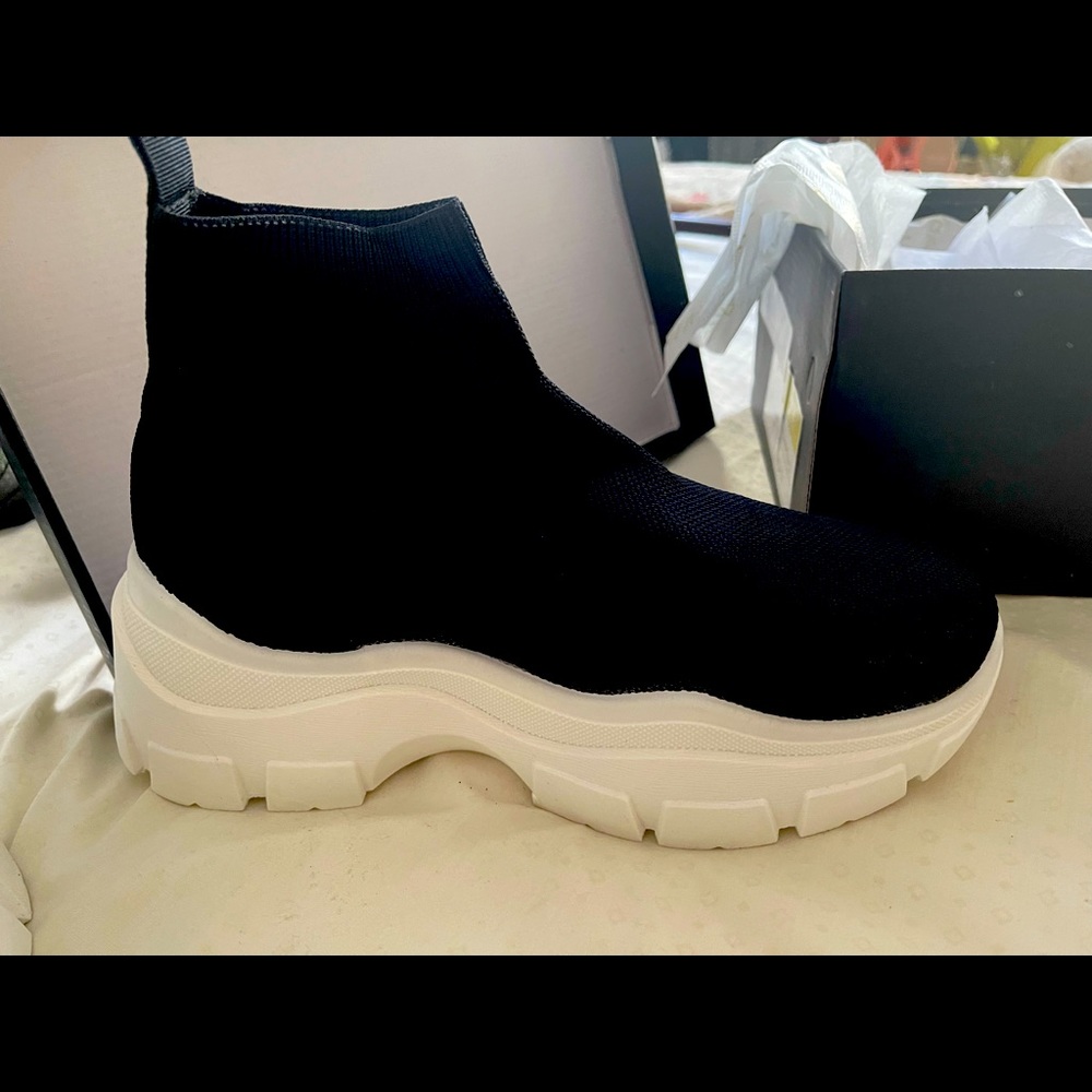 Black w/ white sole slip on sock platform sneakers